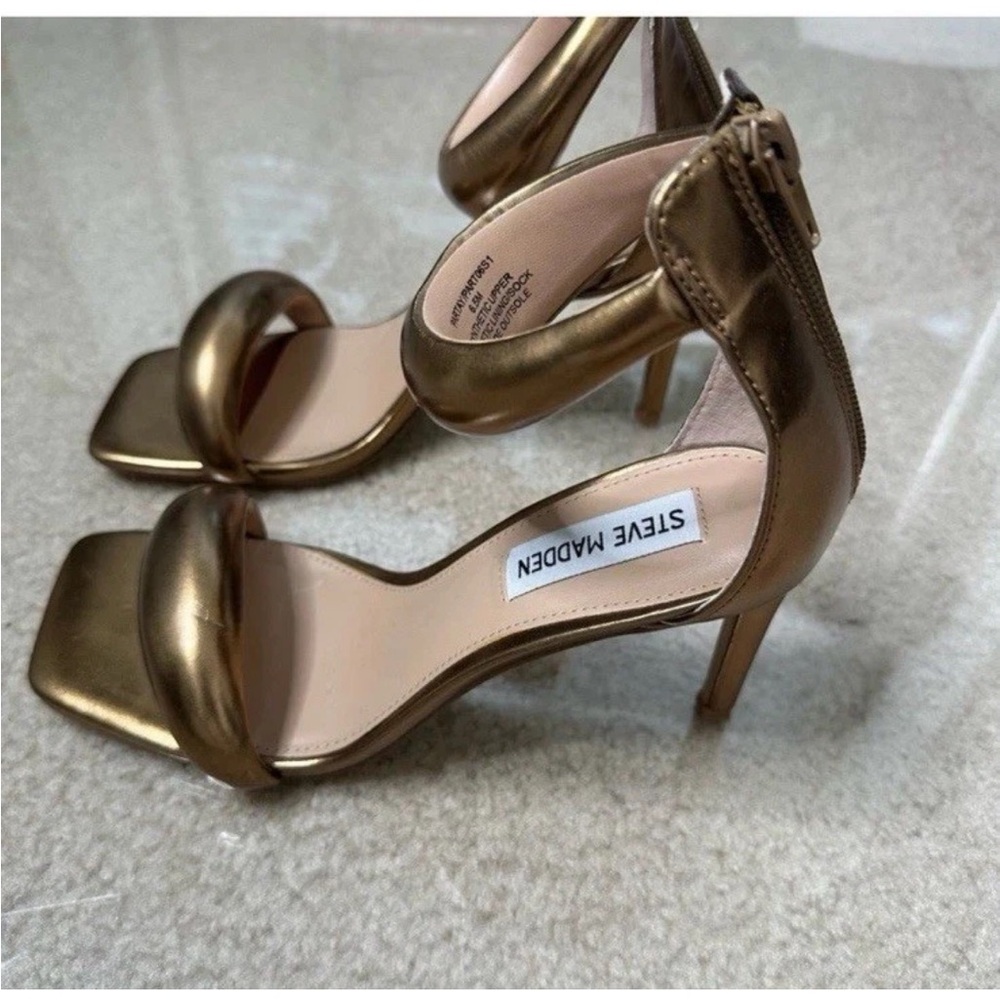 STEVE MADDEN BRONZE PARTAY STILLETO HEELS WOMENS SZ 6 1/2